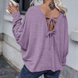 Purple solid tie back drop shoulder top size XL
